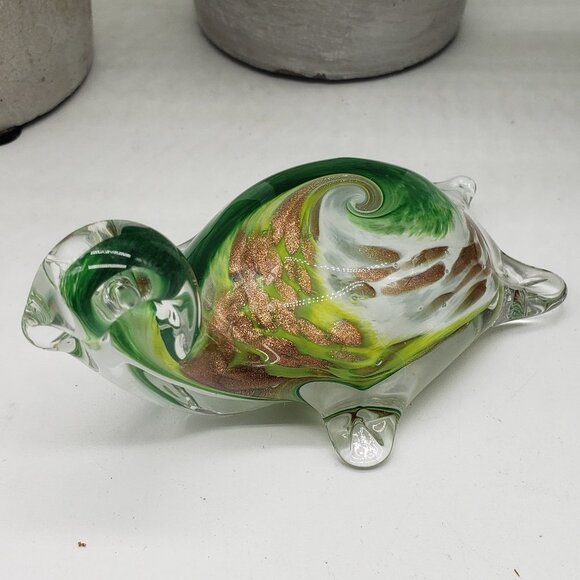 Murano Style Green White Gold Aventurine Art Glass Turtle Figurine Paperweight - Picture 2 of 10